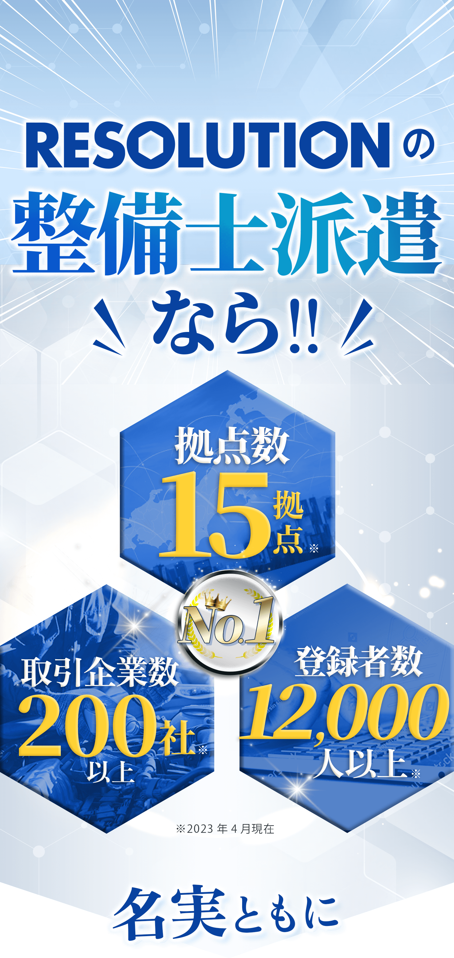 レソリューションの整備士派遣なら！拠点数１５拠点、登録者数12,000人以上、取引企業数200社以上
